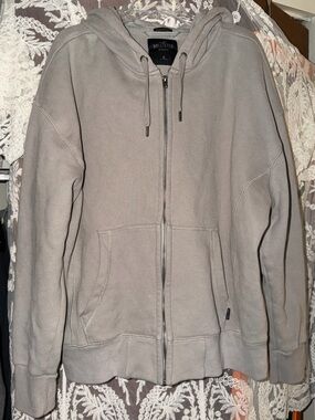 Hollister Men's Light Gray Full-Zip Hoodie